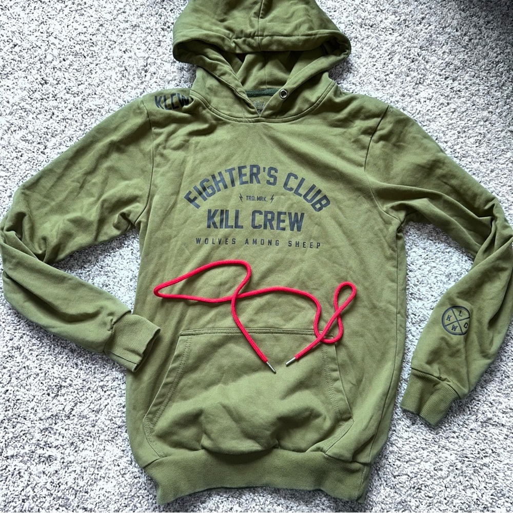 Kill Crew Olive Green Hoodie with Red Drawcord